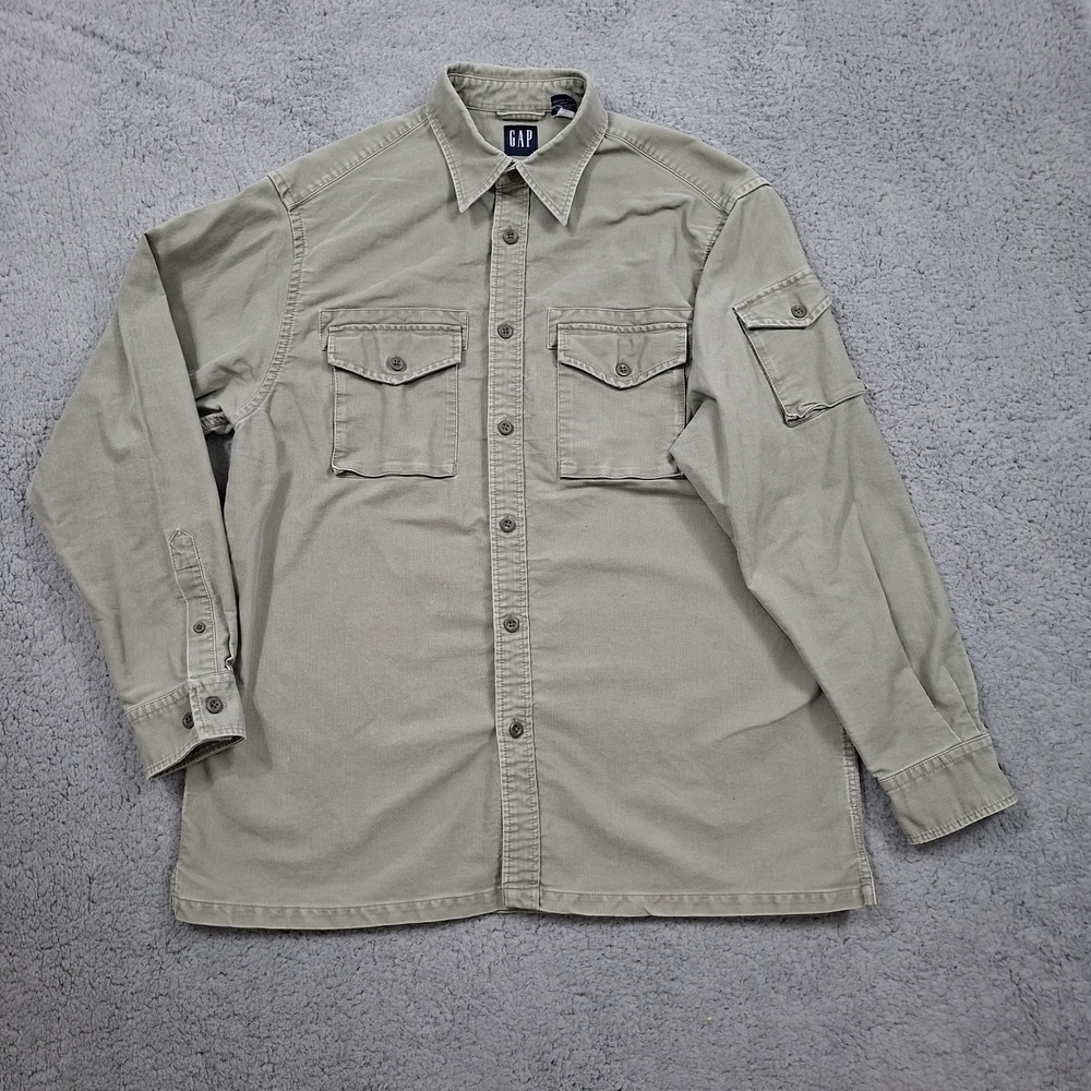 VTG 90's Streetwear Gap Shirt Mens XL Green Canvas Safari Military Cotton Winner